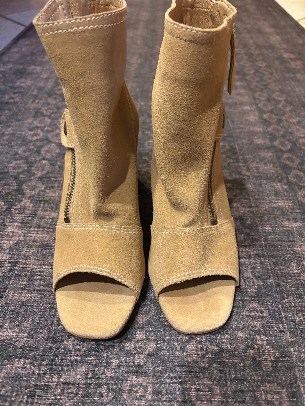 Matisse Tan Suede Open-Toe Ankle Heeled Boots-size 7